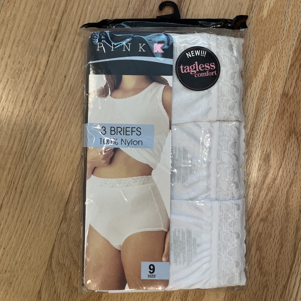 NEW Vtg 3 Pink K Kmart Nylon Granny Brief Panties Sz 9 Lace Trim